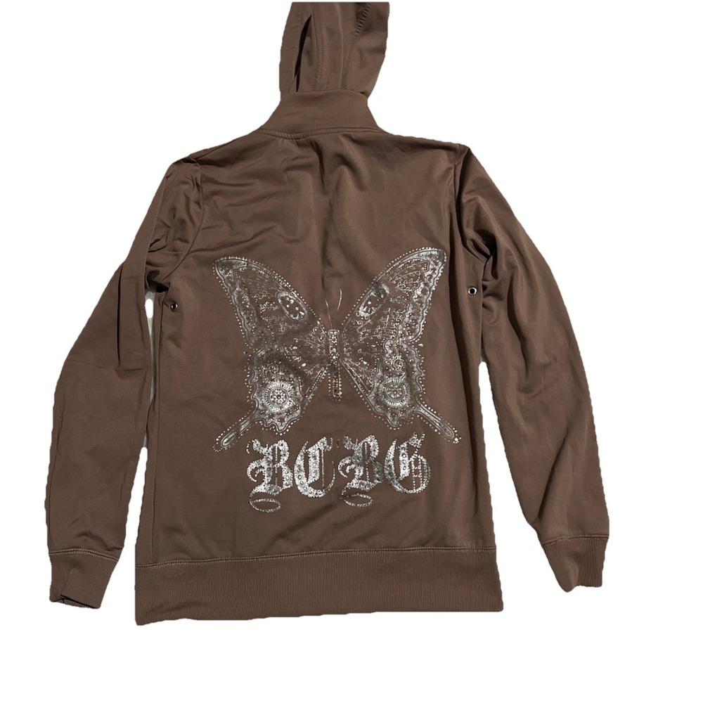 Y2k Vintage BCBG Bling B Zipper Maxazria M Zip Up Track Jacket Brown Mirrored